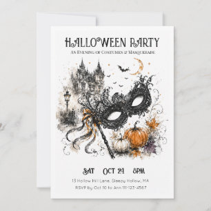 Watercolor Halloween Masquerade Invitation