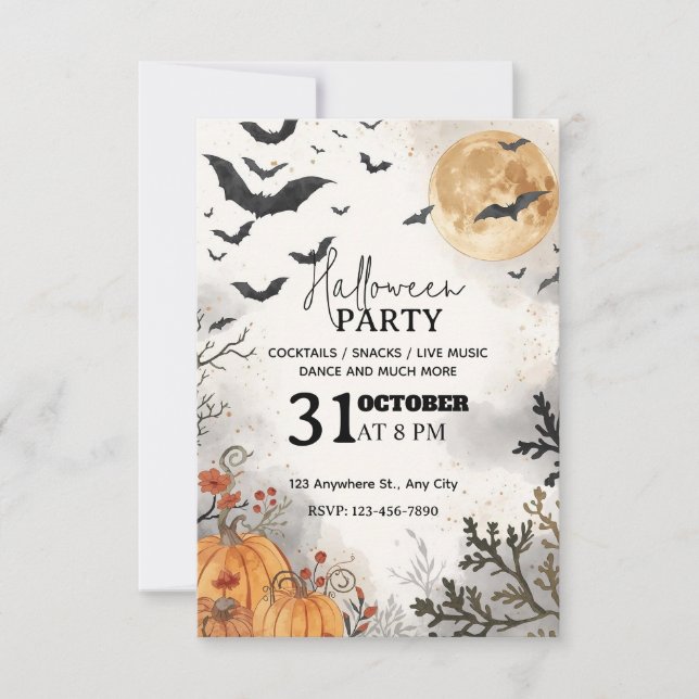 Watercolor Halloween Night Party Invitation – Edit (Front)