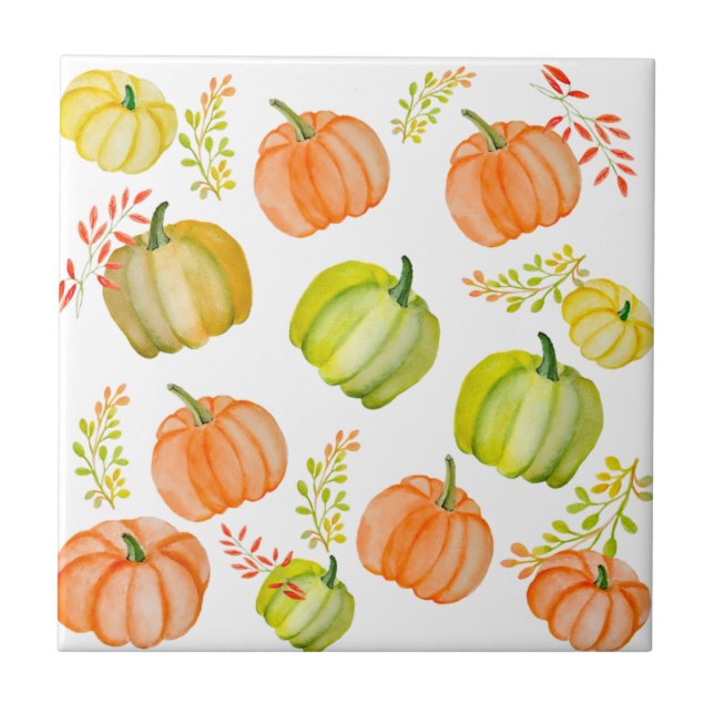 Watercolor Halloween pattern with pumpkins Beverag Ceramic Tile (Front)