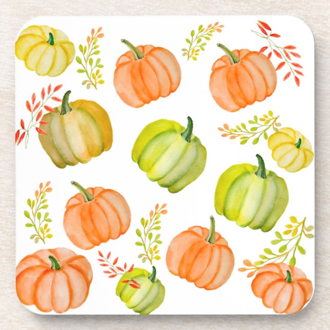 Watercolor Halloween pattern with pumpkins Coaster (Front)