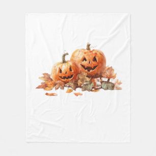 Watercolor Halloween Pumpkins with Autumn Leaves O Fleece Blanket