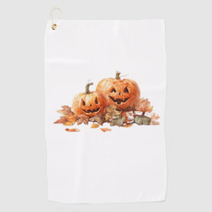 Watercolor Halloween Pumpkins with Autumn Leaves O Golf Towel