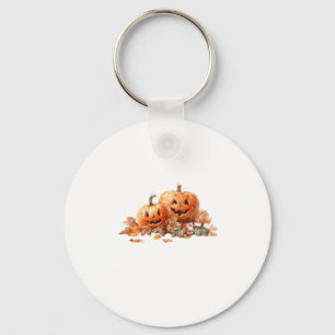 Watercolor Halloween Pumpkins with Autumn Leaves O Key Ring