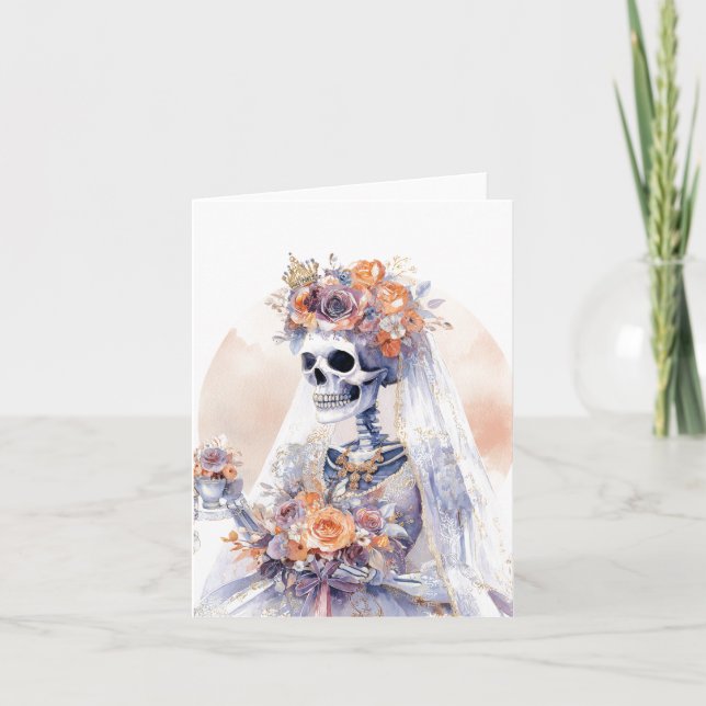  Watercolor Halloween Skeleton | Folded Note Card (Front)