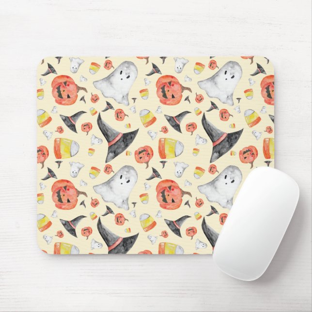 Watercolor Halloween Spooky Cute Ghost Witch Candy Mouse Pad (With Mouse)