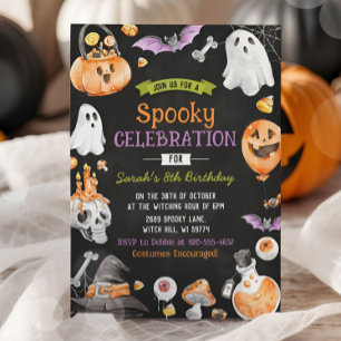 Watercolor Halloween Spooky One Birthday Invitation