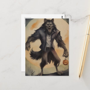 Watercolor Halloween Werewolf Postcard