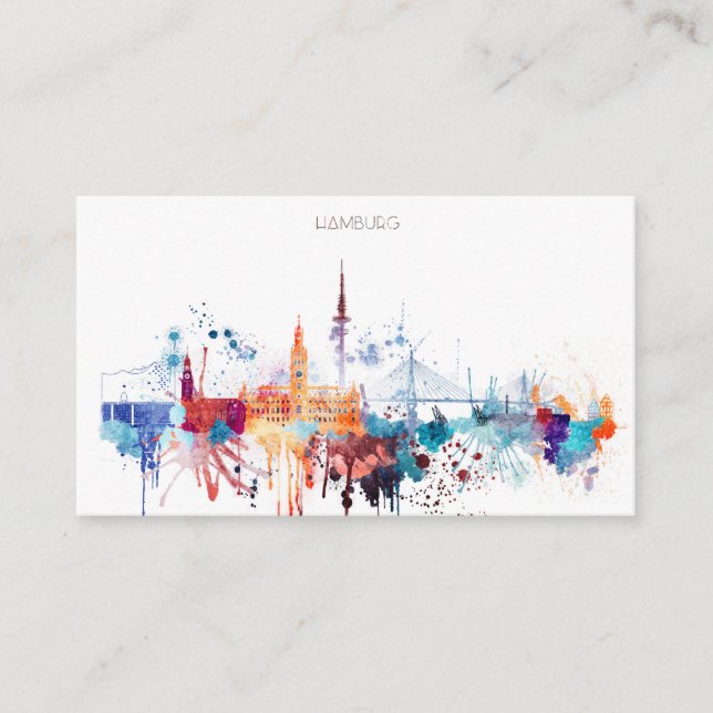 Watercolor Hamburg Skyline Business Card (Front)