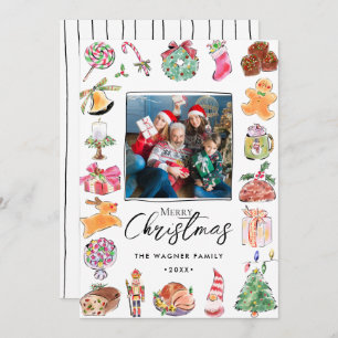 Watercolor Hand Drawn Christmas Photo Holiday Card