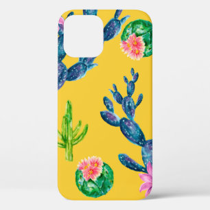 Watercolor hand drawn illustration with cactus and iPhone 12 case