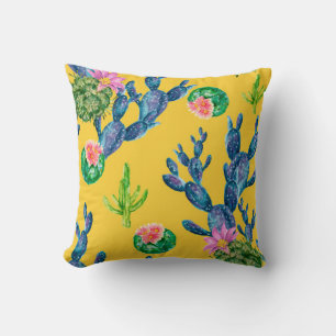 Watercolor hand drawn illustration with cactus and cushion