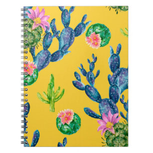 Watercolor hand drawn illustration with cactus and notebook