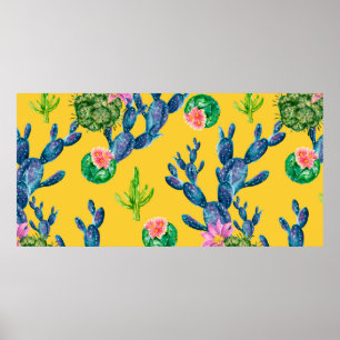 Watercolor hand drawn illustration with cactus and poster