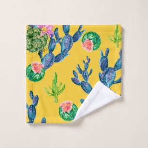 Watercolor hand drawn illustration with cactus and wash cloth
