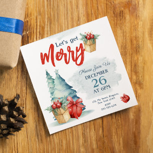 Watercolor Hand-drawn Let's Get Merry Christmas Invitation