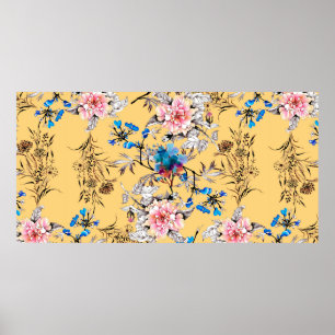 Watercolor hand drawn seamless pattern with beauti poster