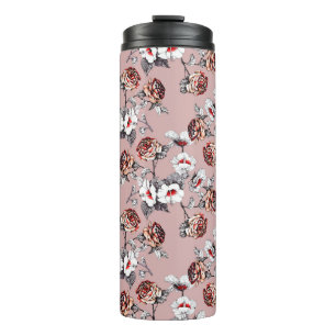 Watercolor hand drawn seamless pattern with beauti thermal tumbler