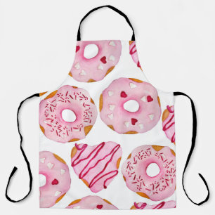 Watercolor hand drawn seamless pattern with pink s apron