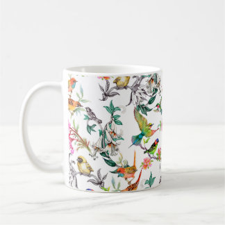 Watercolor hand drawn seamless pattern with tropic coffee mug