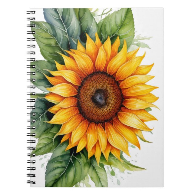 watercolor hand drawn sunflower Spiral Notebook (Front)