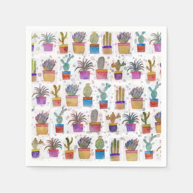 Watercolor hand paint cactus pattern napkin (Front)