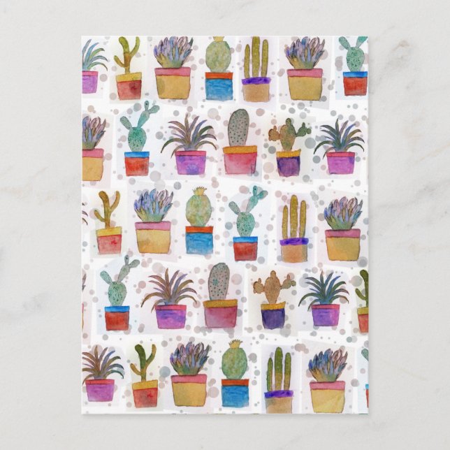 Watercolor hand paint cactus pattern postcard (Front)