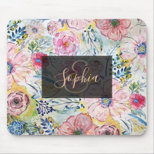 Watercolor hand paint floral design mouse pad