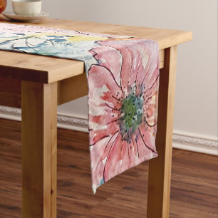 Watercolor hand paint floral design short table runner