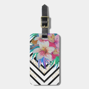 Watercolor hand paint tropical flowers luggage tag