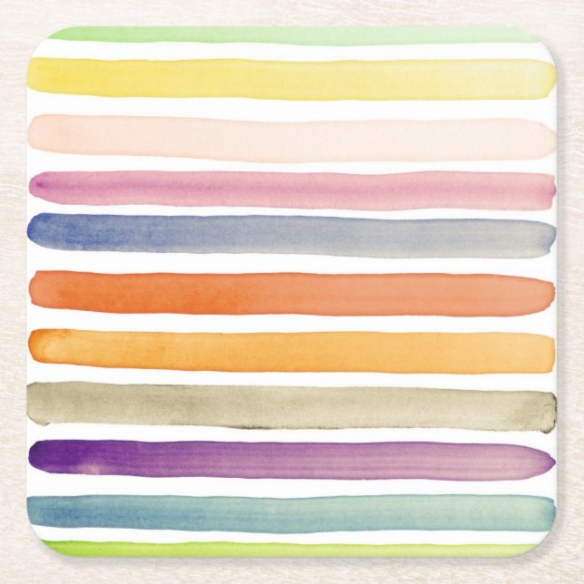 Watercolor hand painted brush strokes, banners. square paper coaster (Front)