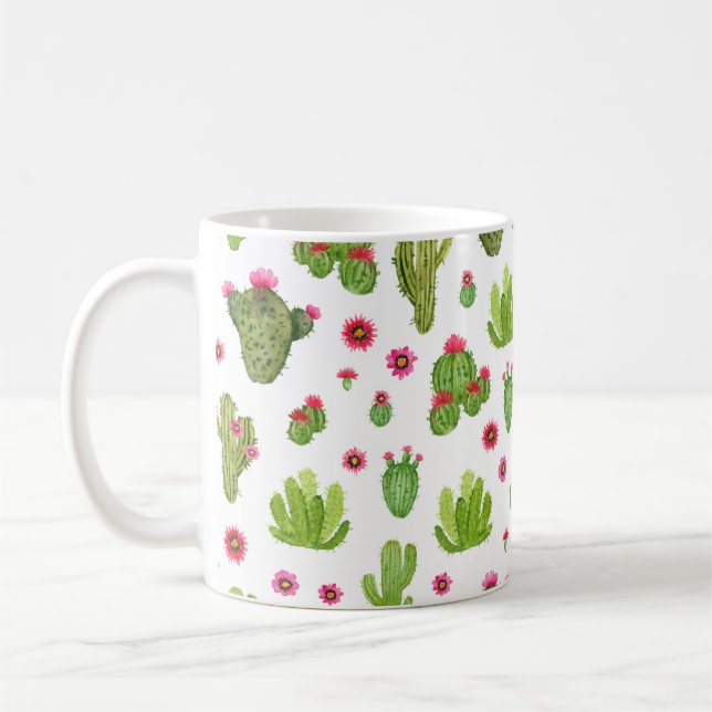 Watercolor hand painted cactus seamless pattern coffee mug (Left)