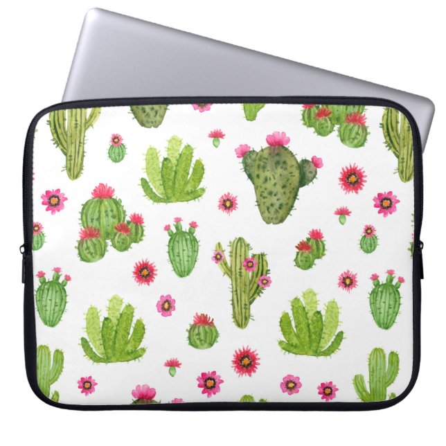Watercolor hand painted cactus seamless pattern laptop sleeve (Front)