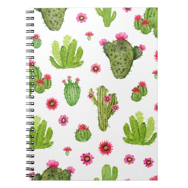 Watercolor hand painted cactus seamless pattern notebook (Front)