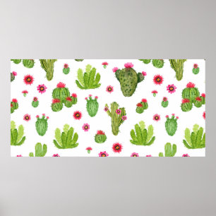 Watercolor hand painted cactus seamless pattern poster