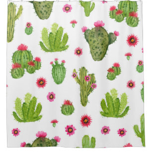 Watercolor hand painted cactus seamless pattern shower curtain