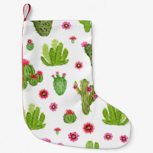 Watercolor hand painted cactus seamless pattern small christmas stocking