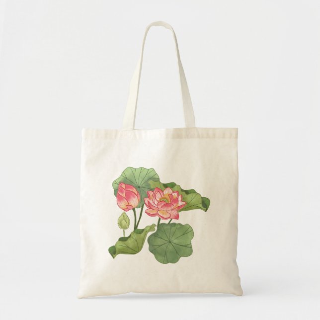 Watercolor Hand-painted Elegant Pink Lotus  Tote Bag (Front)