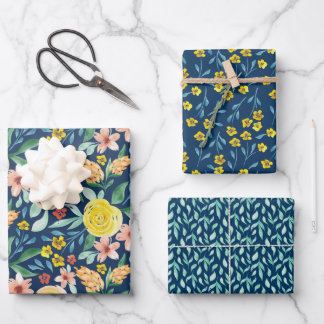 Watercolor hand painted floral patterned wrapping paper sheet