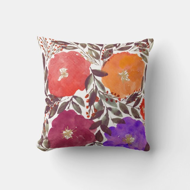 watercolor hand painted flowers pillow (Front)