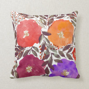 watercolor hand painted flowers pillow