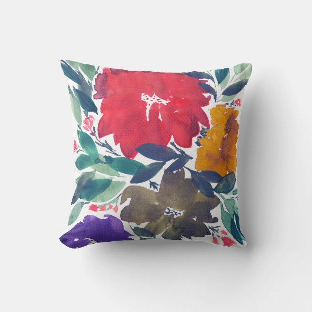 watercolor hand painted flowers pillow (Front)