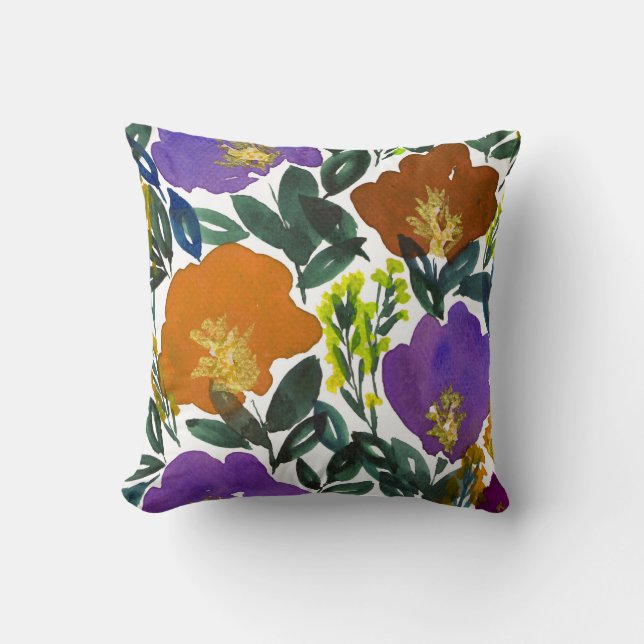 watercolor hand painted flowers pillow (Front)