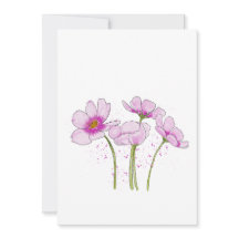 Watercolor Hand-painted Pink Cosmos Flowers