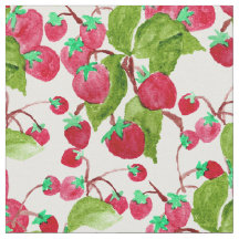 Watercolor hand painted red green strawberries