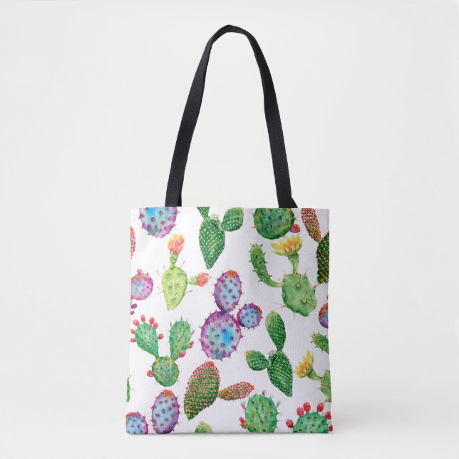 Watercolor hand painted tropical cactus. Seamless  Tote Bag (Front)