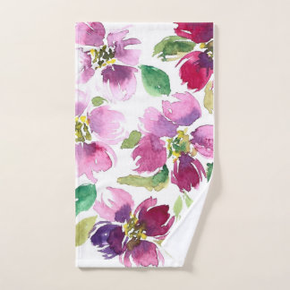 Watercolor Hand Towel, Pink Petals in Watercolor Towel