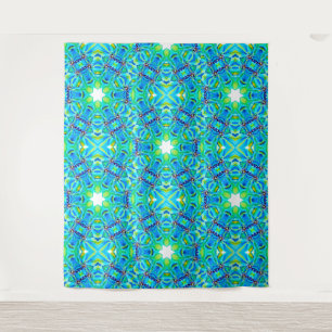 Watercolor Handpainted Geometrical Green Abstract Tapestry