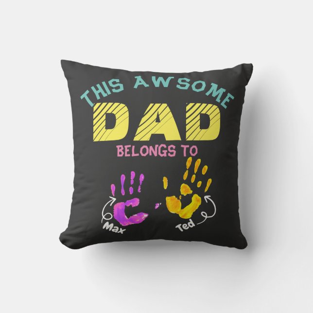 Watercolor Handprinted Father Dad Son Child Gift Cushion (Front)