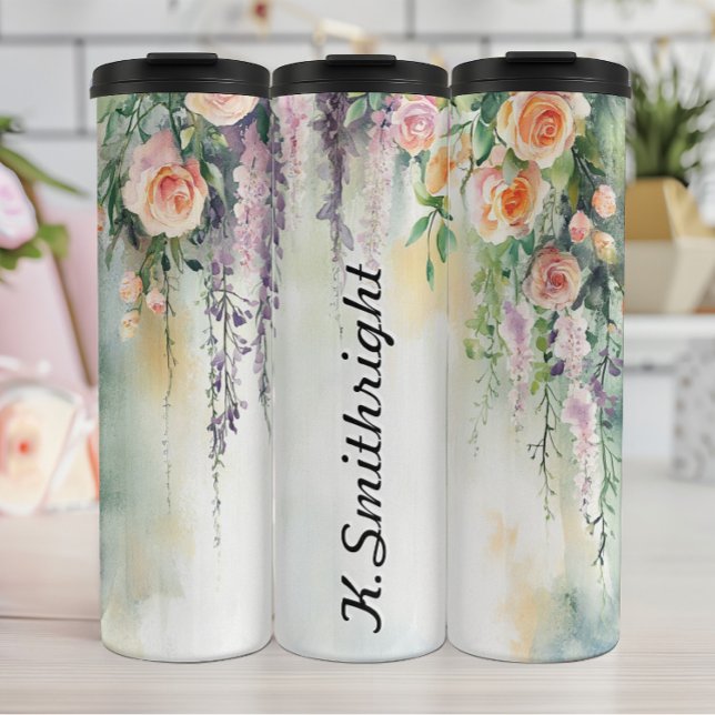 Watercolor Hanging Plants with Roses Thermal Tumbler (Creator Uploaded)