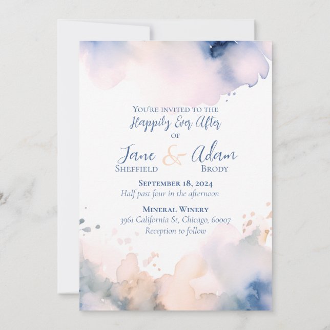 Watercolor Happily Ever After Wedding Invitation (Back)